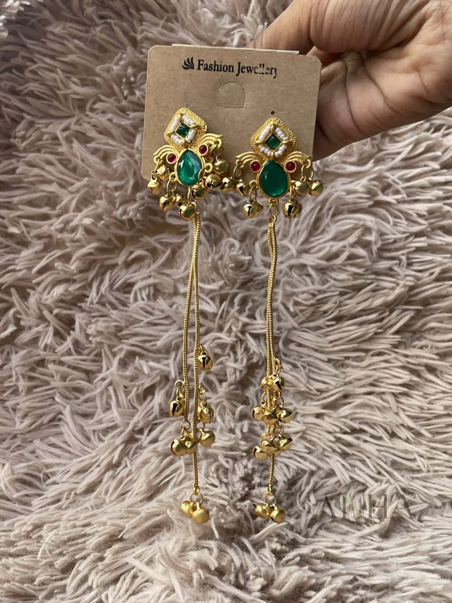 Kashmiri Long Jhumka Earring (Green) 