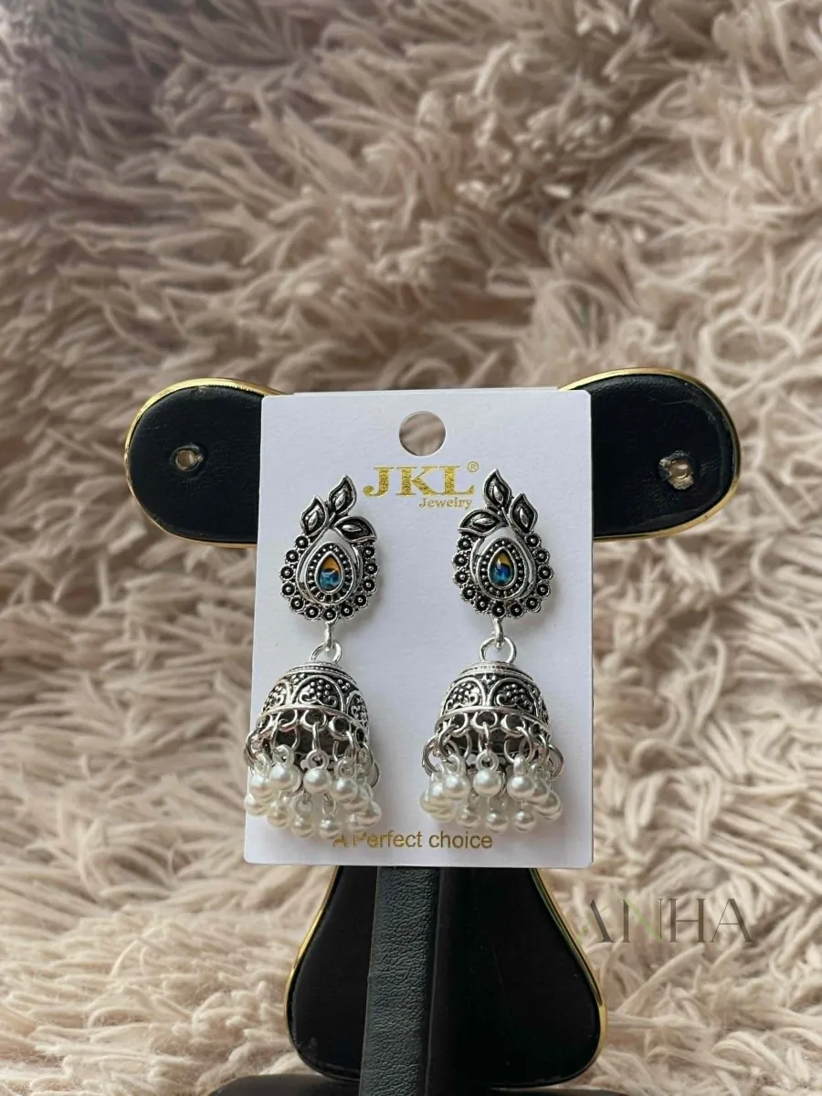 Peacock Silver Jhumka