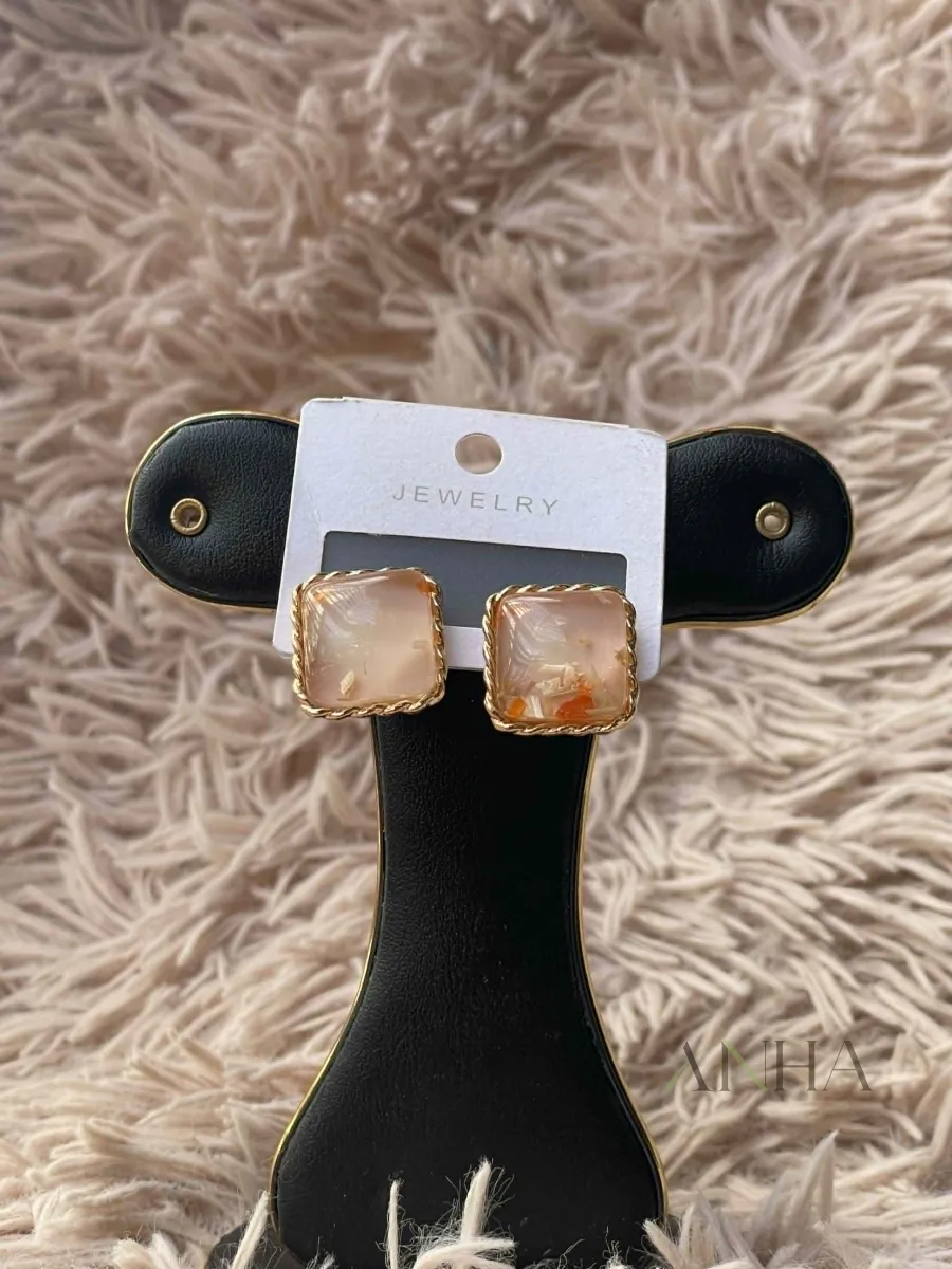 Pink Marble Stone Earring